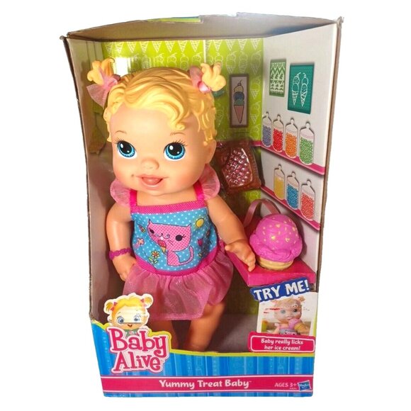 New Baby Alive Yummy Treat Baby Doll Ice Cream Cone 2012 Box Distressing - Picture 1 of 13
